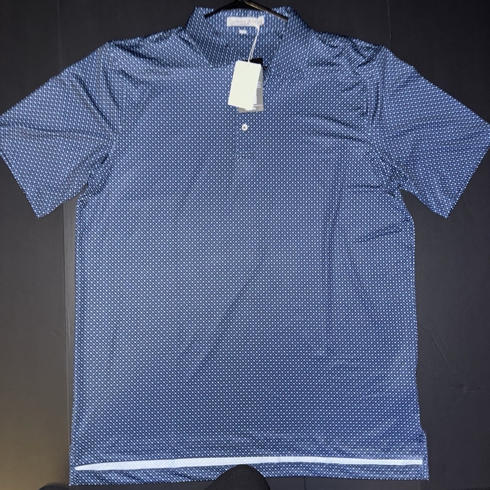 NWT Men's XL Henry Dean Blue Polka Dot Regular Fit Short Sleeve Performance Polo